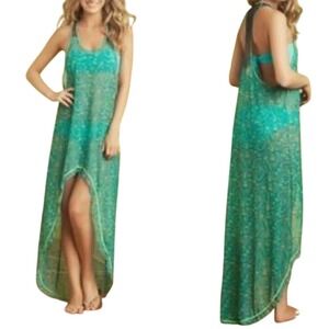 Maaji Teal Green Tropical Mesh High Low Racerback Swim Cover Up Dress Women S